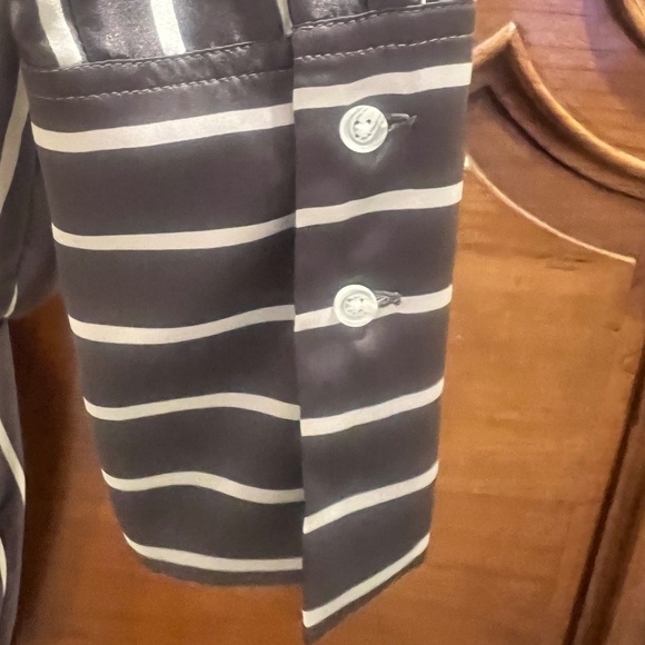 ALIX NYC Silky Long Sleeve Blouse Bodysuit Gray with White Stripes Size Small - Picture 7 of 8